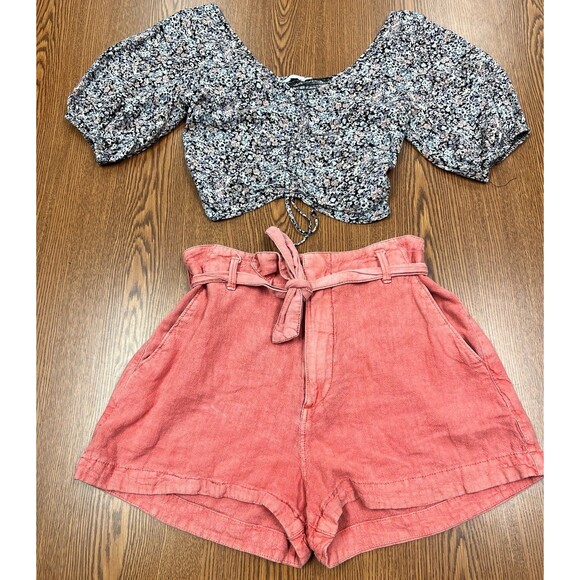 Abercrombie & Fitch Dusty Rose Pink Red Linen Blend Shorts S Belt Soft‎ Women's - Picture 7 of 7